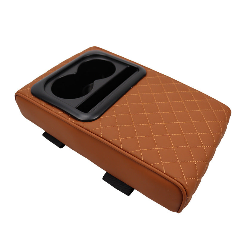 Brown Auto Center Console Armrest Riser Pad with Dual Cup Holders - PU Leather V888-ELOSUNG26482