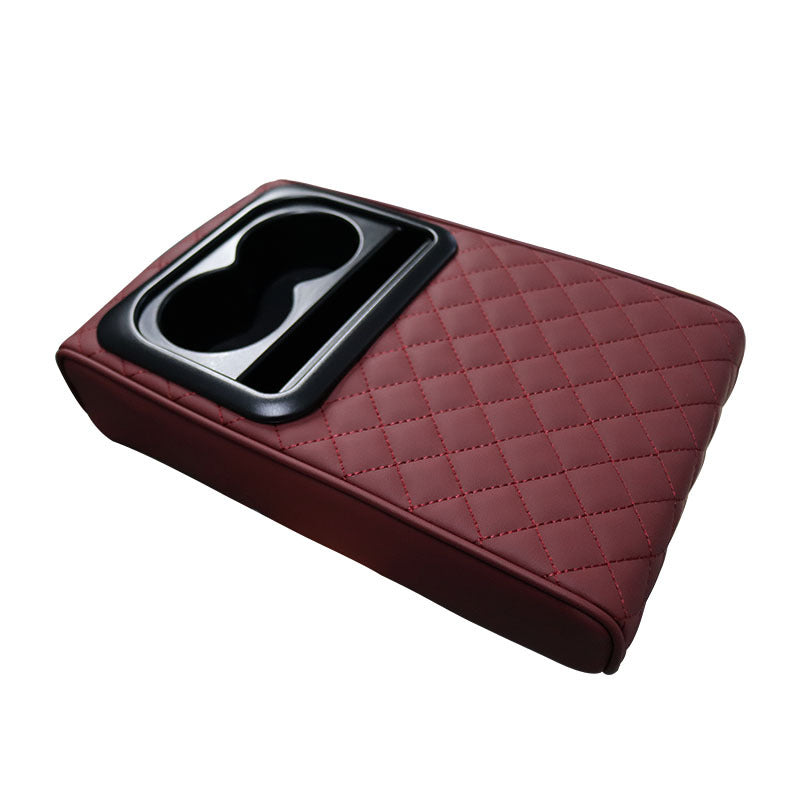 Wine red Auto Center Console Armrest Riser Pad with Dual Cup Holders - PU Leather V888-ELOSUNG26483