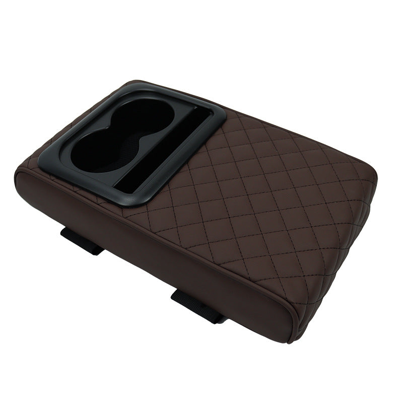 Dark Brown Auto Center Console Armrest Riser Pad with Dual Cup Holders - PU Leather V888-ELOSUNG26484