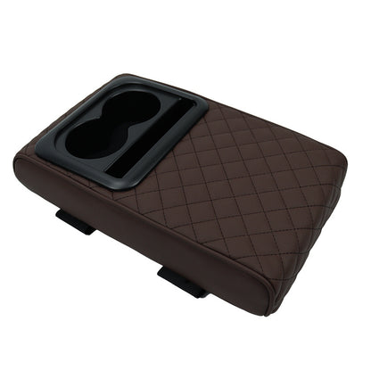 Dark Brown Auto Center Console Armrest Riser Pad with Dual Cup Holders - PU Leather V888-ELOSUNG26484