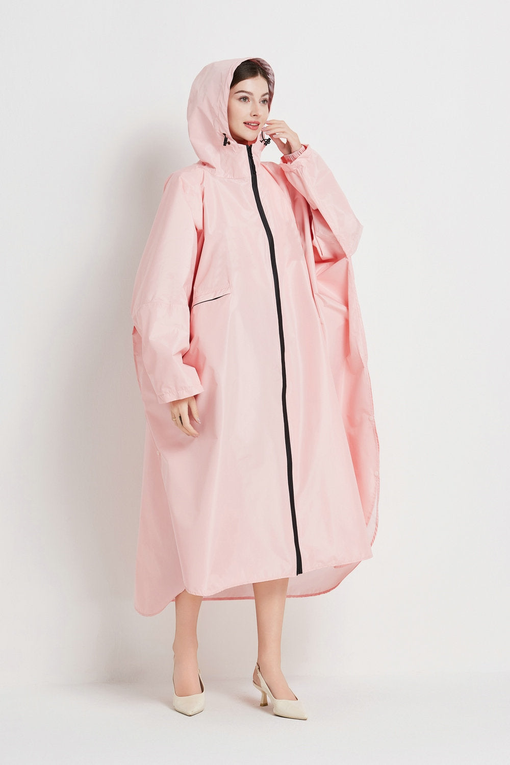 Light pink Stylish Waterproof Raincoat Poncho - Long, Packable for Outdoor Travel & Hiking V888-ELOSUNG26495