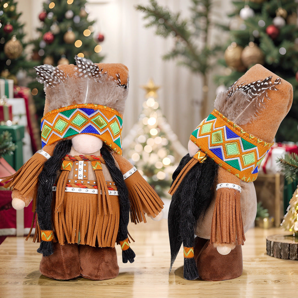 Plush Thanksgiving Dolls - Faceless Figures with Fringe & Braids (Set of 2) V888-ELOSUNG26498