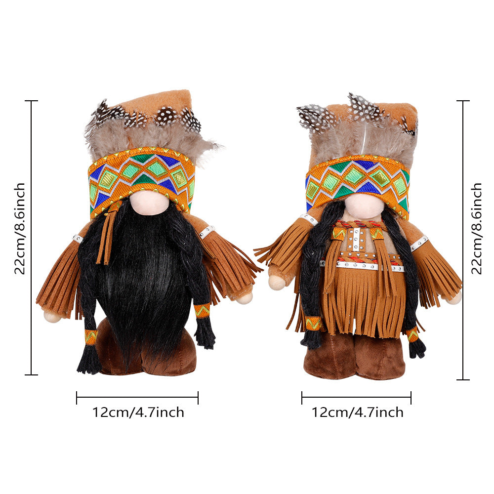 Plush Thanksgiving Dolls - Faceless Figures with Fringe & Braids (Set of 2) V888-ELOSUNG26498