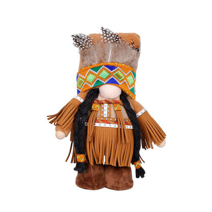 Handmade Thanksgiving Doll Set - Boy Figures with Feather Headbands V888-ELOSUNG26499