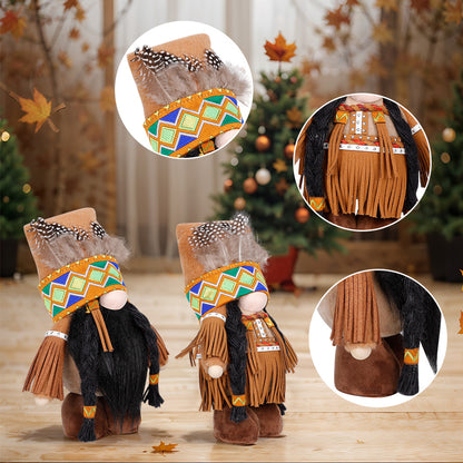 Handmade Thanksgiving Doll Set - Girl Figures with Feather Headbands V888-ELOSUNG26500