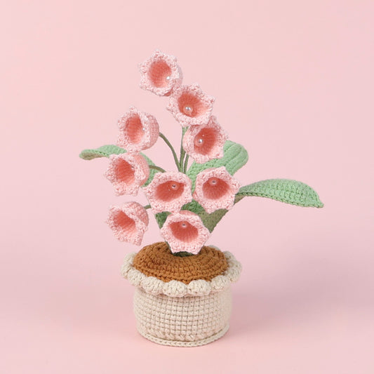 Handmade Crochet Lily of the Valley Potted Plant - Everlasting Crochet Flower Arrangement (9 heads pink) V888-ELOSUNG26501