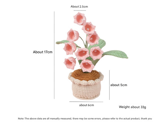 Handmade Crochet Lily of the Valley Potted Plant - Everlasting Crochet Flower Arrangement (9 heads pink) V888-ELOSUNG26501