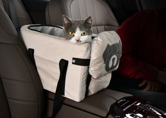 Beige Pet Car Booster Seat for Small Dogs & Cats - Safe Travel Carrier Bed V888-ELOSUNG26510