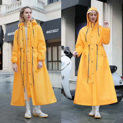 Yellow Women's Long Waterproof Raincoat with Hood and Visor - Stylish Rain Jacket (Size - M) V888-ELOSUNG26515