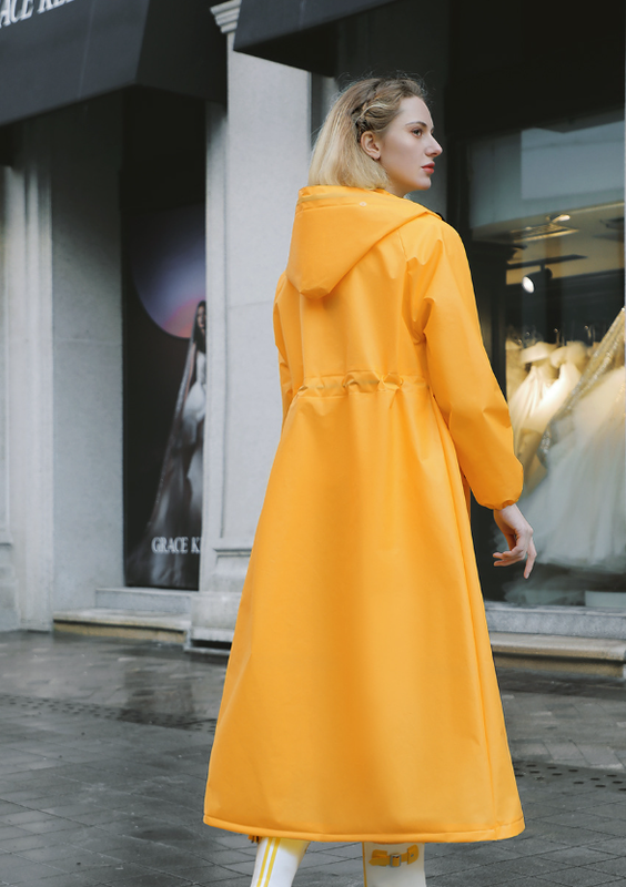 Yellow Women's Long Waterproof Raincoat with Hood and Visor - Stylish Rain Jacket (Size - M) V888-ELOSUNG26515