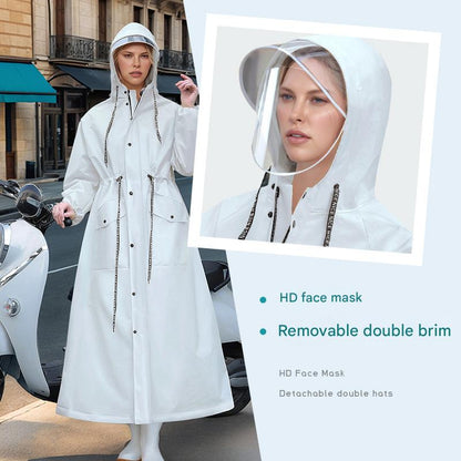 Yellow Women's Long Waterproof Raincoat with Hood and Visor - Stylish Rain Jacket (Size - L) V888-ELOSUNG26516