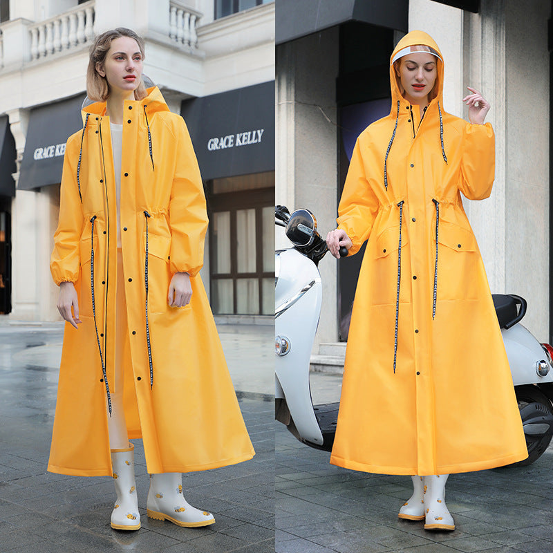 Yellow Women's Long Waterproof Raincoat with Hood and Visor - Stylish Rain Jacket (Size - XL) V888-ELOSUNG26517