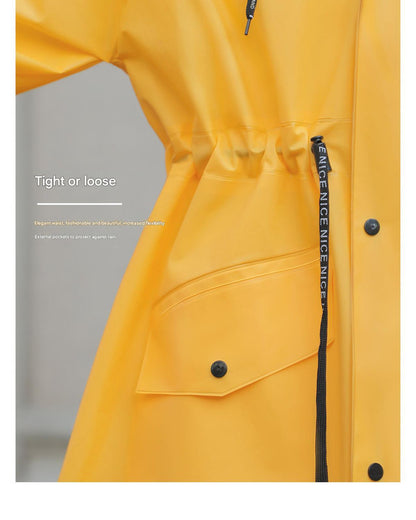 White Women's Long Waterproof Raincoat with Hood and Visor - Stylish Rain Jacket (Size - L) V888-ELOSUNG26519