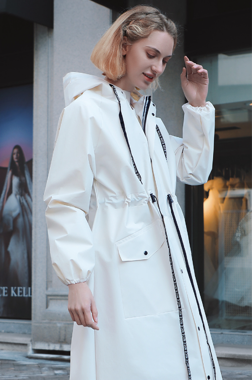 White Women's Long Waterproof Raincoat with Hood and Visor - Stylish Rain Jacket (Size - XL) V888-ELOSUNG26520