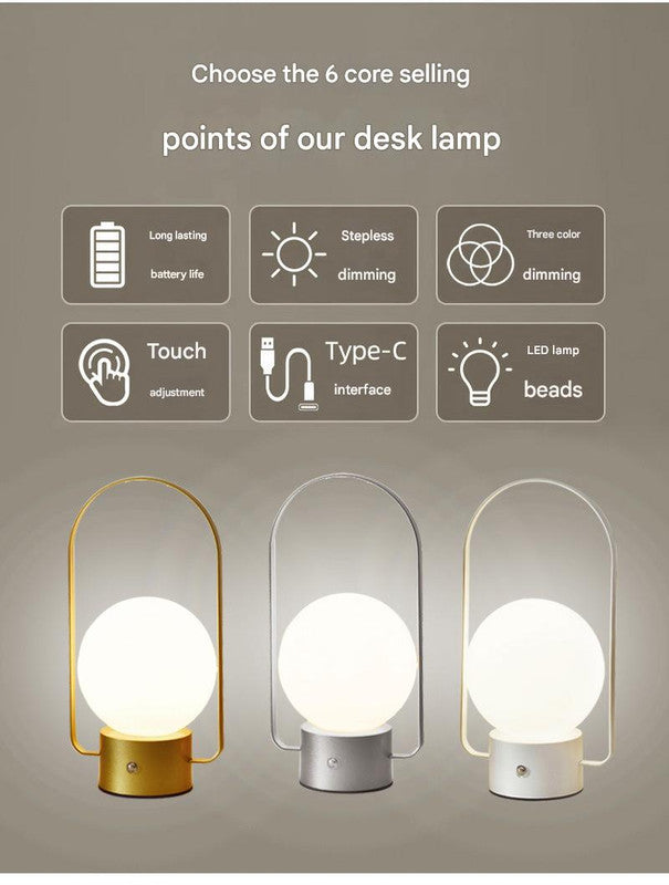 Black Portable Rechargeable LED Lantern Lamp - Touch Control 3-Color Dimmable Desk Light V888-ELOSUNG26521