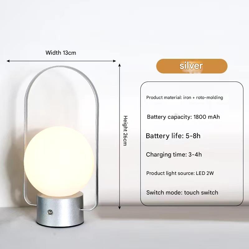 Silver Portable Rechargeable LED Lantern Lamp - Touch Control 3-Color Dimmable Desk Light V888-ELOSUNG26522