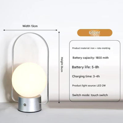 Silver Portable Rechargeable LED Lantern Lamp - Touch Control 3-Color Dimmable Desk Light V888-ELOSUNG26522