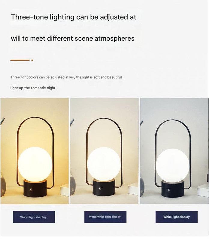 White Portable Rechargeable LED Lantern Lamp - Touch Control 3-Color Dimmable Desk Light V888-ELOSUNG26523