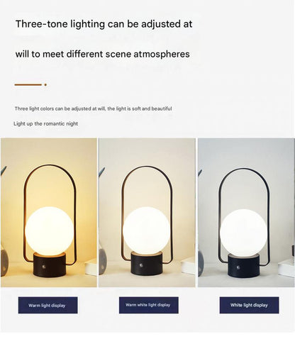 White Portable Rechargeable LED Lantern Lamp - Touch Control 3-Color Dimmable Desk Light V888-ELOSUNG26523