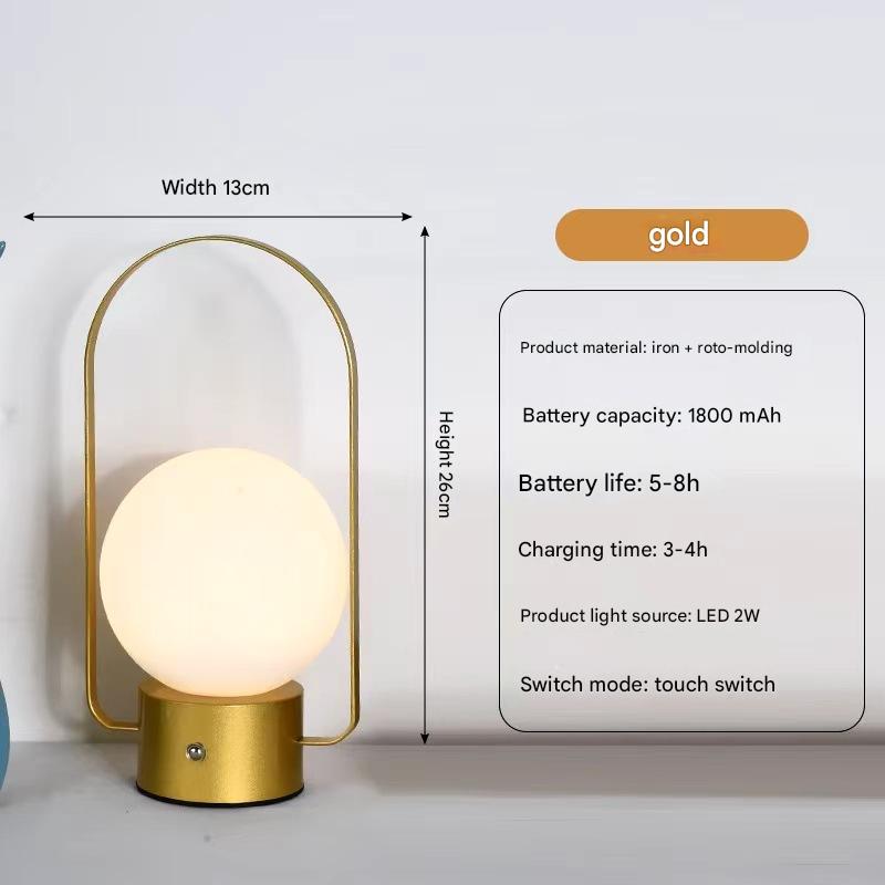 Gold Portable Rechargeable LED Lantern Lamp - Touch Control 3-Color Dimmable Desk Light V888-ELOSUNG26524