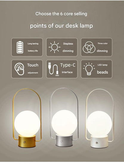 Gold Portable Rechargeable LED Lantern Lamp - Touch Control 3-Color Dimmable Desk Light V888-ELOSUNG26524