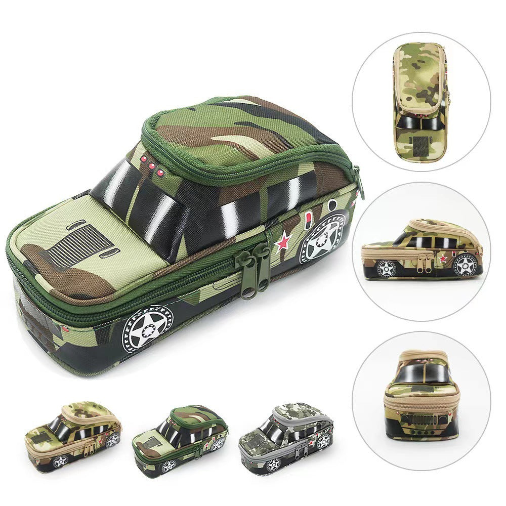 Camouflage Car Shaped Pencil Case - Large Capacity Stationery Organizer Pouch (Camouflage gray) V888-ELOSUNG26528