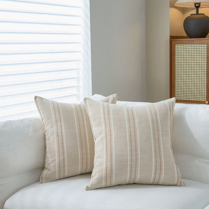 Textured Vertical Striped Pillowcases - Scandinavian Home Decor Accents (Beige Stripes Pair - 45x45cm) V888-ELOSUNG26531