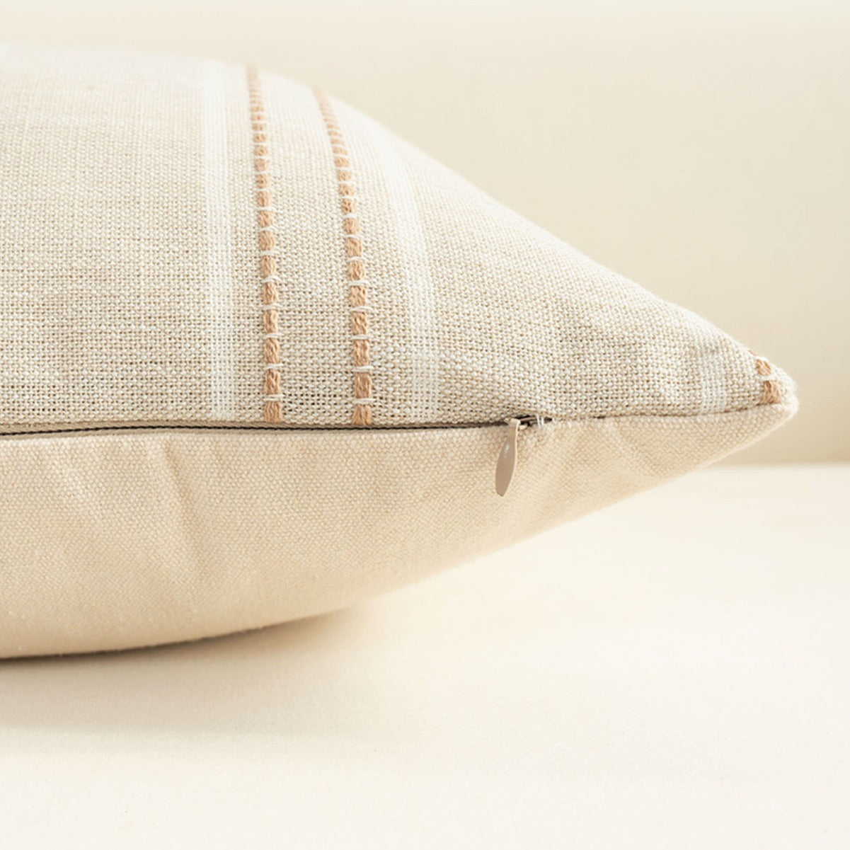 Textured Vertical Striped Pillowcases - Scandinavian Home Decor Accents (Beige Stripes Pair - 45x45cm) V888-ELOSUNG26531