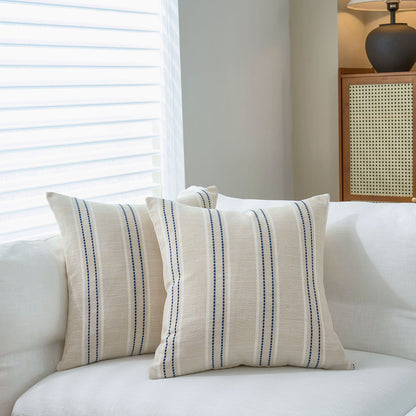 Textured Vertical Striped Pillowcases - Scandinavian Home Decor Accents (Blue Stripes Pair - 45x45cm) V888-ELOSUNG26533