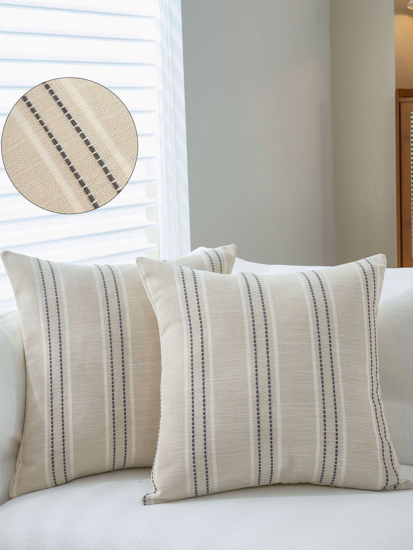 Textured Vertical Striped Pillowcases - Scandinavian Home Decor Accents (Grey Stripes Pair - 45x45cm) V888-ELOSUNG26534