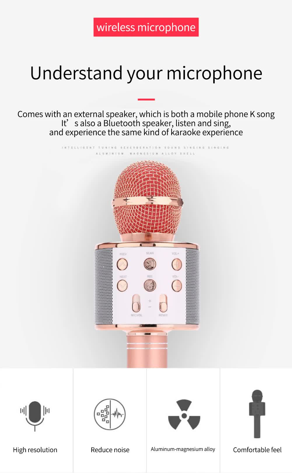 Black Bluetooth 5.0 Karaoke Microphone for Family Entertainment V888-ELOSUNG26561