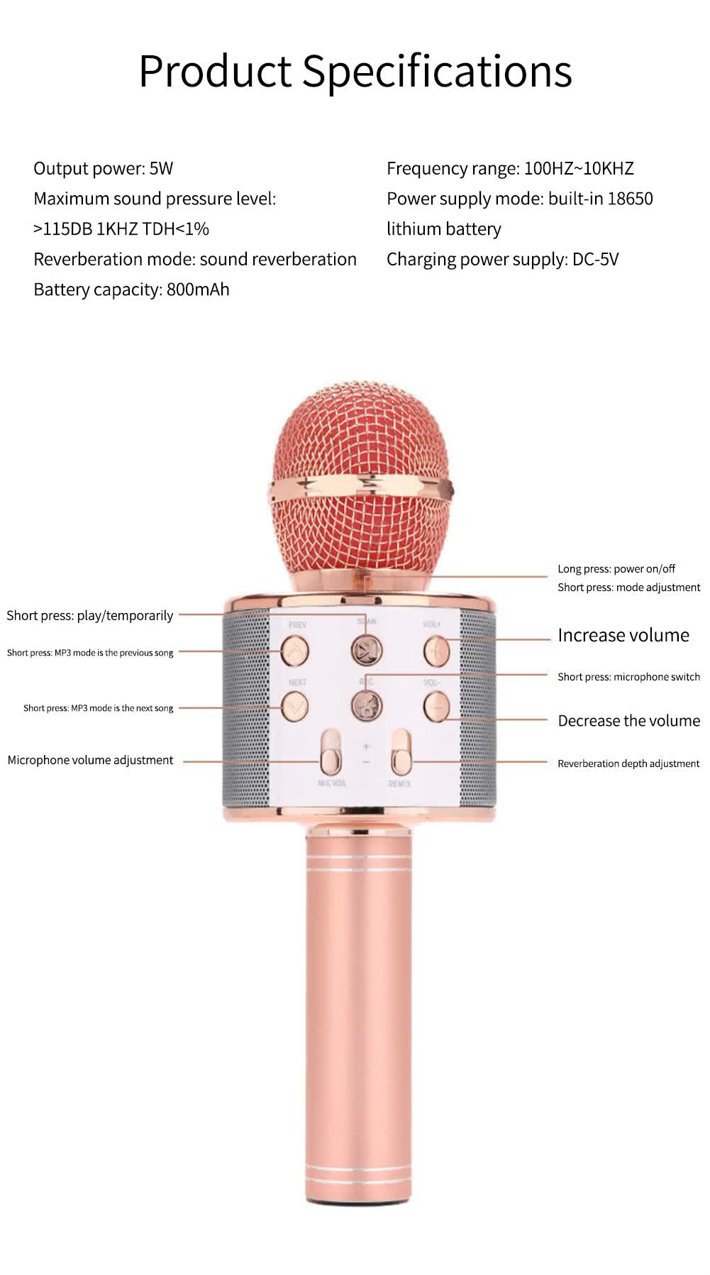 Black Bluetooth 5.0 Karaoke Microphone for Family Entertainment V888-ELOSUNG26561