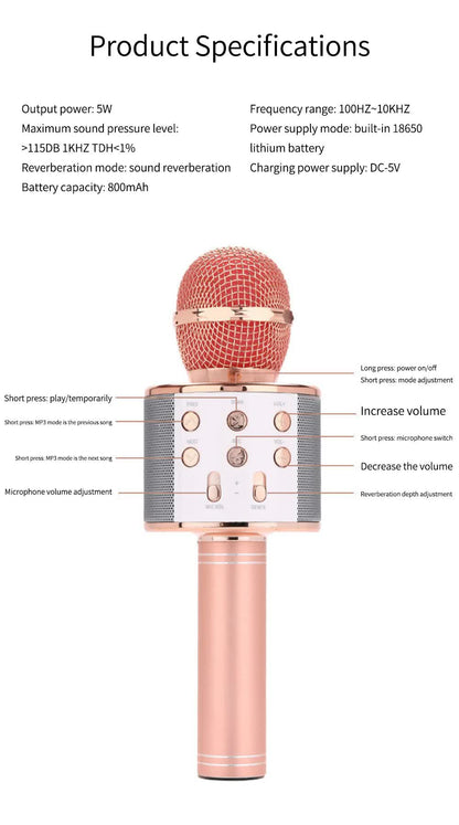 Black Bluetooth 5.0 Karaoke Microphone for Family Entertainment V888-ELOSUNG26561