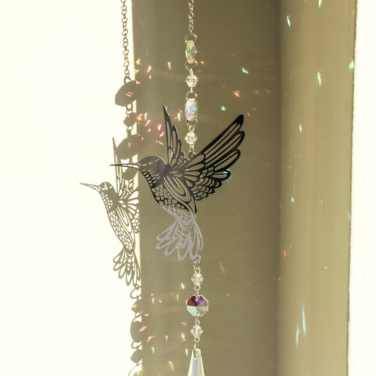 (Style A)2 PCS Hummingbird Metal Suncatcher with Crystal Accents - for Window or Wall Indoor Hanging Ornament V888-ELOSUNG26567