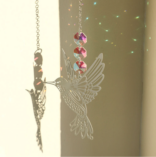 (Style B)2 PCS Hummingbird Metal Suncatcher with Crystal Accents - for Window or Wall Indoor Hanging Ornament V888-ELOSUNG26568