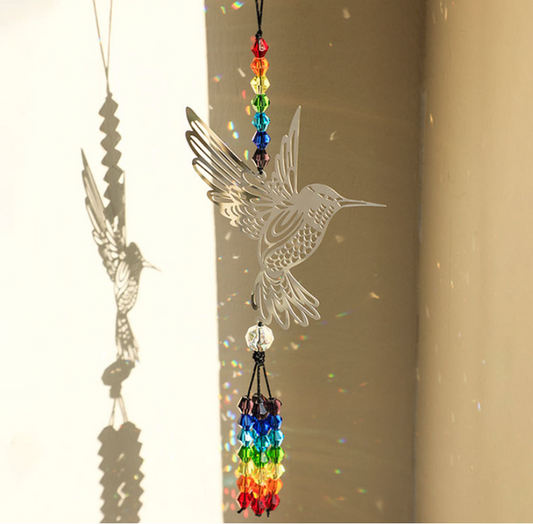 (Style C)2 PCS Hummingbird Metal Suncatcher with Crystal Accents - for Window or Wall Indoor Hanging Ornament V888-ELOSUNG26569