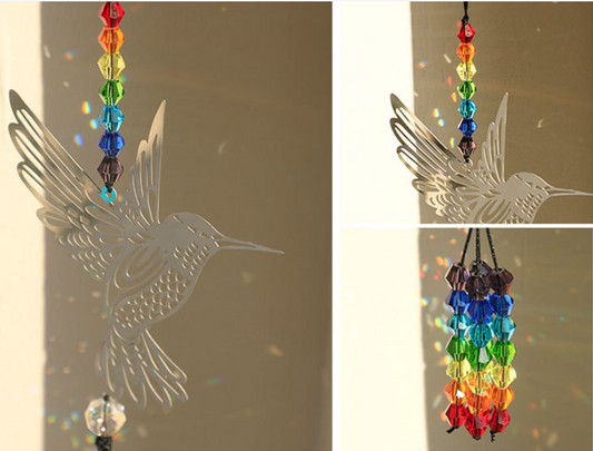 (Style C)2 PCS Hummingbird Metal Suncatcher with Crystal Accents - for Window or Wall Indoor Hanging Ornament V888-ELOSUNG26569