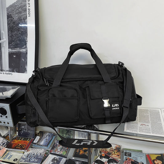 Black Unisex Travel Bag with Utility Buckles and Wet/Dry Compartments V888-ELOSUNG26599