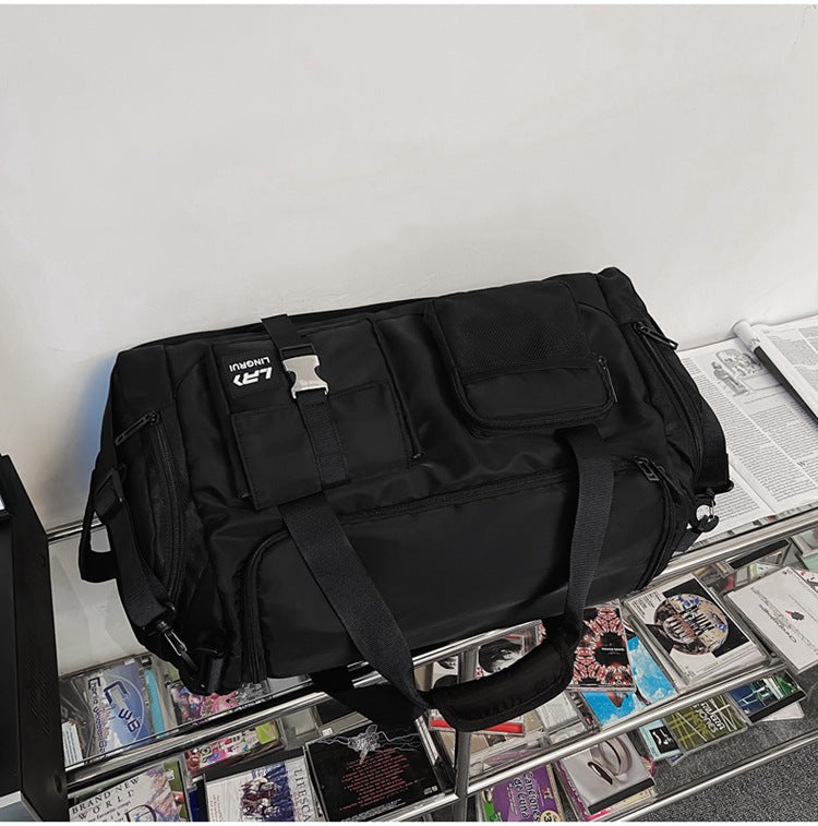 Black Unisex Travel Bag with Utility Buckles and Wet/Dry Compartments V888-ELOSUNG26599