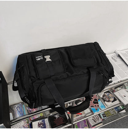 Black Unisex Travel Bag with Utility Buckles and Wet/Dry Compartments V888-ELOSUNG26599