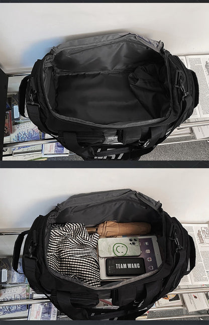 Black Unisex Travel Bag with Utility Buckles and Wet/Dry Compartments V888-ELOSUNG26599