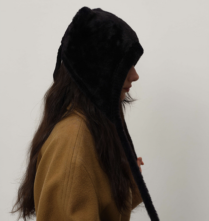 Black Fluffy Cat Ear Winter Earflap Hat Women Knitted Warm Cold Weather Cap V888-ELOSUNG26620
