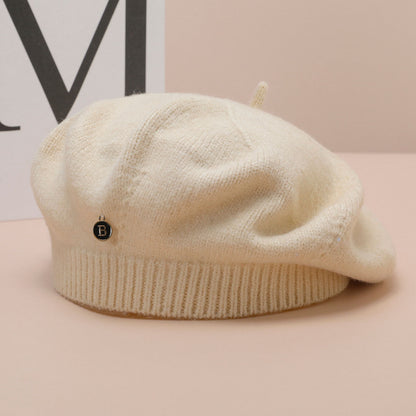 White Vintage Inspired Knitted Beret - Stretchy & Comfortable Wool Blend Cap V888-ELOSUNG26621