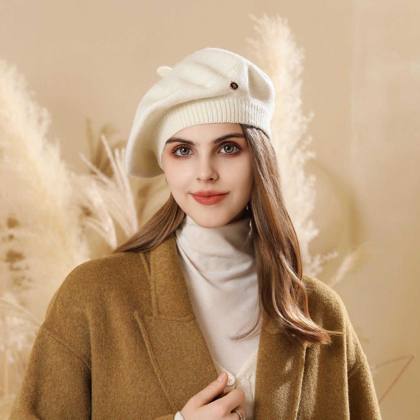White Vintage Inspired Knitted Beret - Stretchy & Comfortable Wool Blend Cap V888-ELOSUNG26621