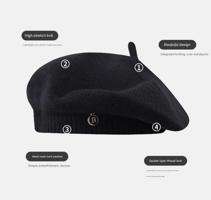 White Vintage Inspired Knitted Beret - Stretchy & Comfortable Wool Blend Cap V888-ELOSUNG26621