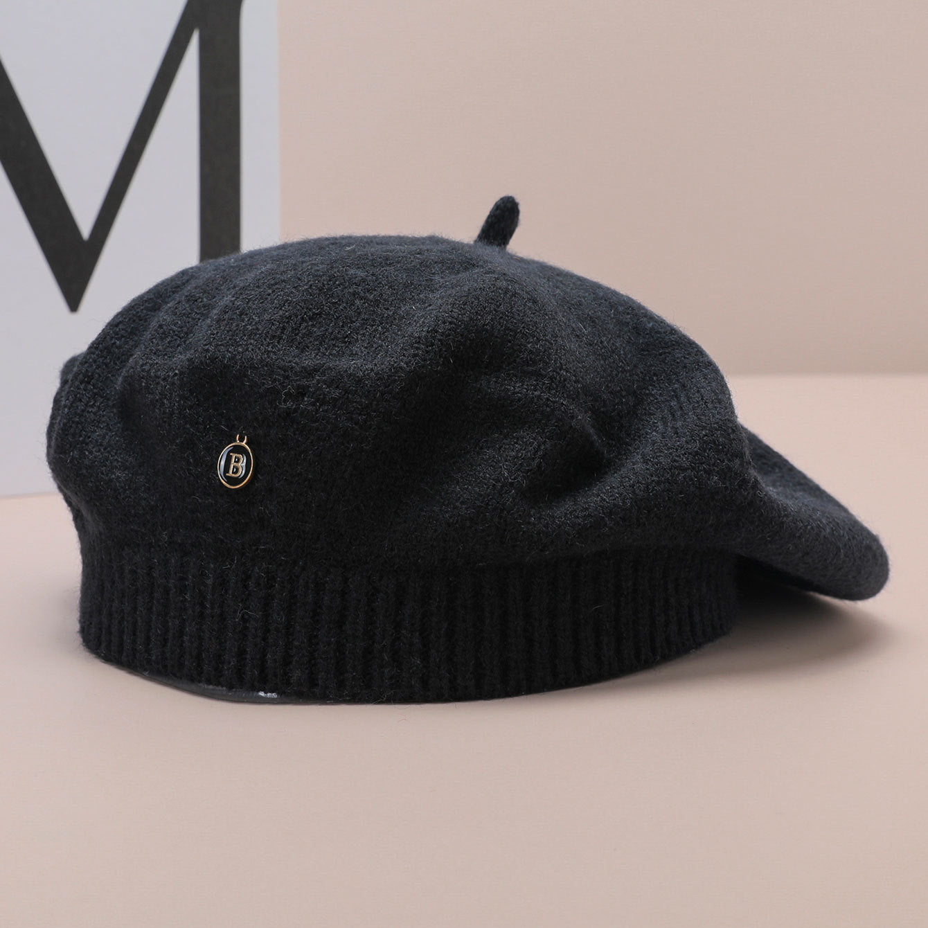 Black Vintage Inspired Knitted Beret - Stretchy & Comfortable Wool Blend Cap V888-ELOSUNG26622