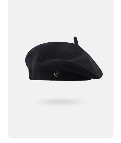 Black Vintage Inspired Knitted Beret - Stretchy & Comfortable Wool Blend Cap V888-ELOSUNG26622