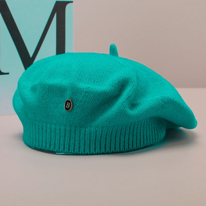 Green Vintage Inspired Knitted Beret - Stretchy & Comfortable Wool Blend Cap V888-ELOSUNG26623
