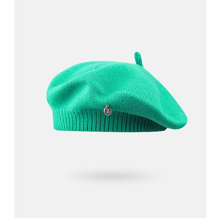 Green Vintage Inspired Knitted Beret - Stretchy & Comfortable Wool Blend Cap V888-ELOSUNG26623