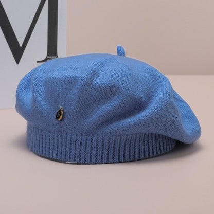 Blue Vintage Inspired Knitted Beret - Stretchy & Comfortable Wool Blend Cap V888-ELOSUNG26624